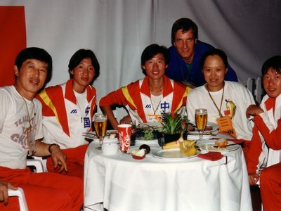 Die chinesischen Läuferinnen mit Trainer Junren und Dolmetscherin haben das auch mal genießen dürfen…